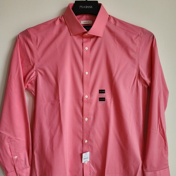 15.5 32/33 Pink Dress Shirt Skinny Fit Jos A Bank New Nwt Mens Flamingo Stretch - Picture 12 of 17